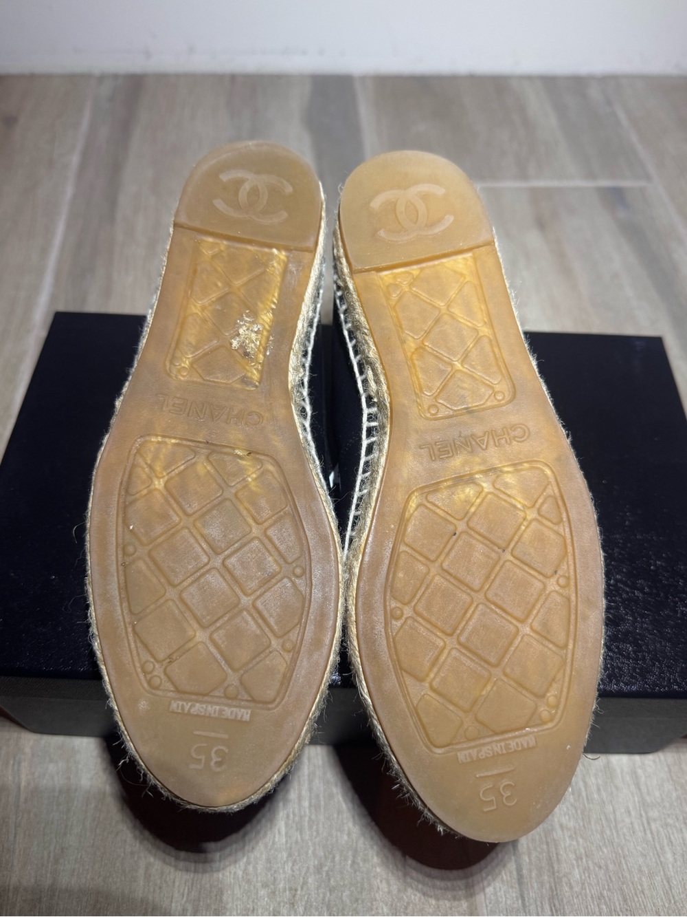 CHANEL Black Leather Espadrille with CC Logo - Picture 3 of 4